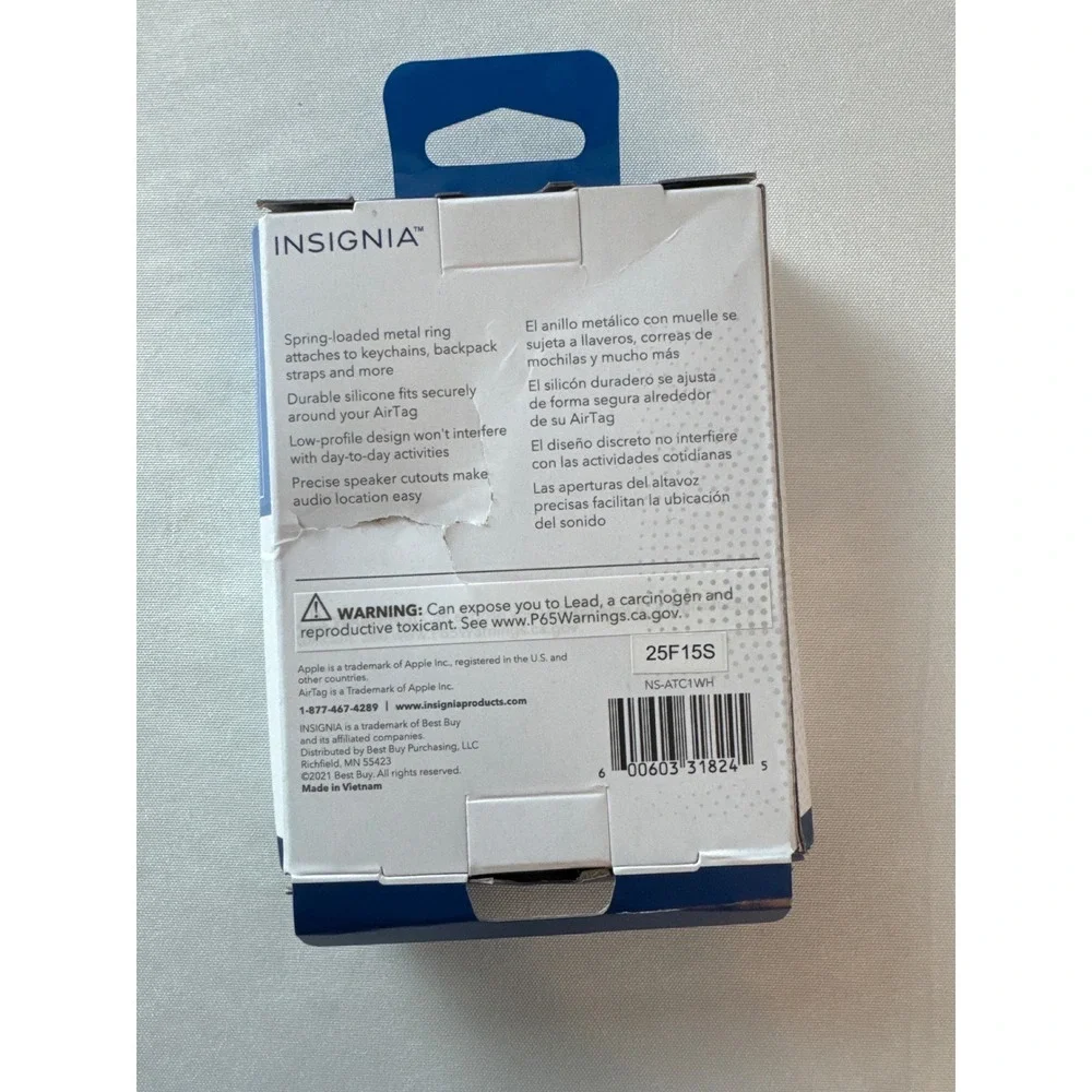 Insignia Key Ring Case for Apple AirTag White Silicone Holder NS-ATC1WH New